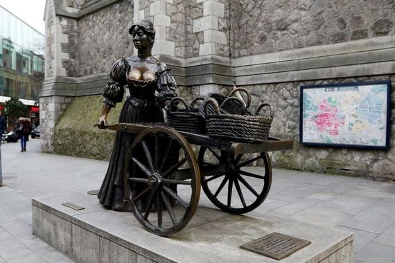 A statue of the famous Molly Malone, located at the crossroads of Andrew Street and Trinity Street.