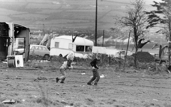 Archive photos of Irish Traveller children playing on their halting site.