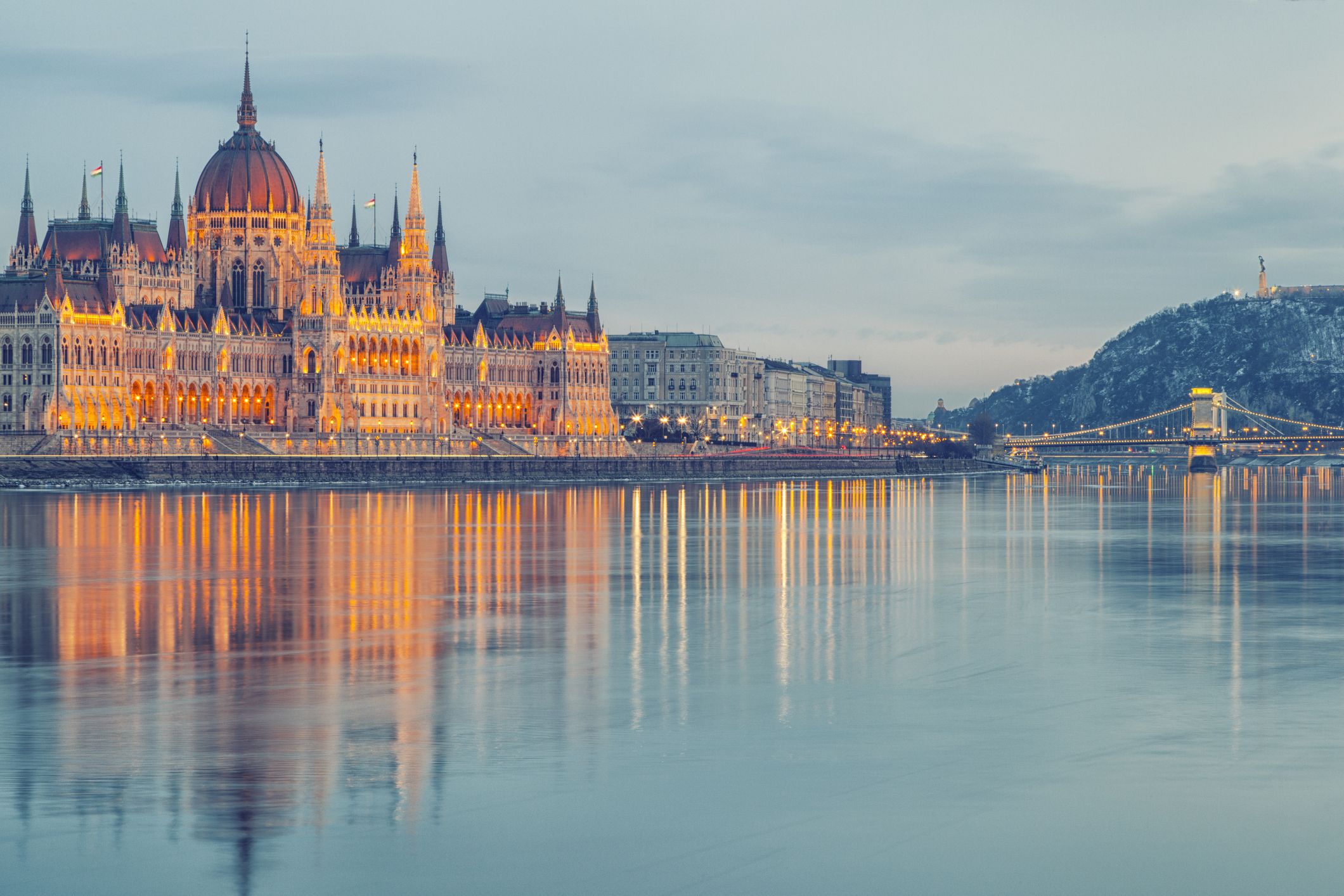 The Hungarian parliament in morning light. Image: Getty. 